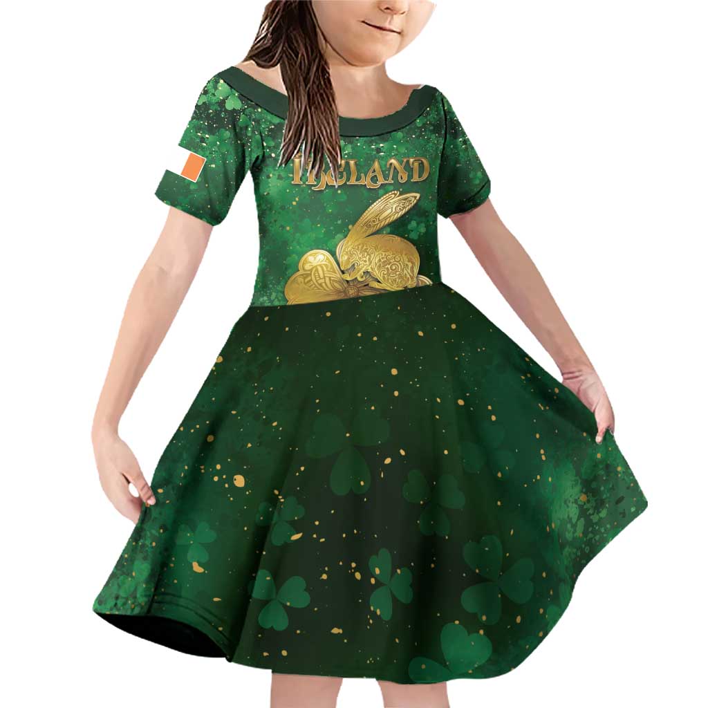 Personalized Ireland Family Matching Off Shoulder Short Dress and Hawaiian Shirt The Shamrock With The Irish Hare Patterns - Wonder Print Shop