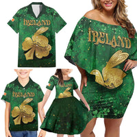 Personalized Ireland Family Matching Off Shoulder Short Dress and Hawaiian Shirt The Shamrock With The Irish Hare Patterns - Wonder Print Shop