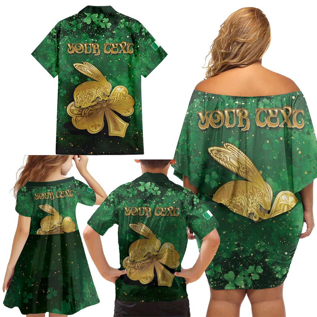 Personalized Ireland Family Matching Off Shoulder Short Dress and Hawaiian Shirt The Shamrock With The Irish Hare Patterns - Wonder Print Shop