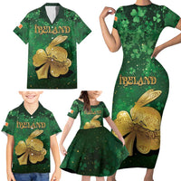 Personalized Ireland Family Matching Short Sleeve Bodycon Dress and Hawaiian Shirt The Shamrock With The Irish Hare Patterns - Wonder Print Shop