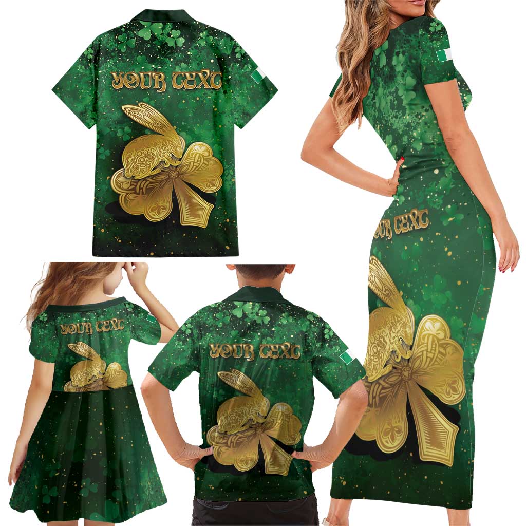 Personalized Ireland Family Matching Short Sleeve Bodycon Dress and Hawaiian Shirt The Shamrock With The Irish Hare Patterns - Wonder Print Shop