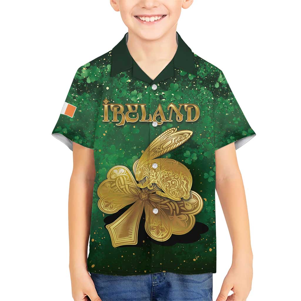 Personalized Ireland Family Matching Short Sleeve Bodycon Dress and Hawaiian Shirt The Shamrock With The Irish Hare Patterns - Wonder Print Shop