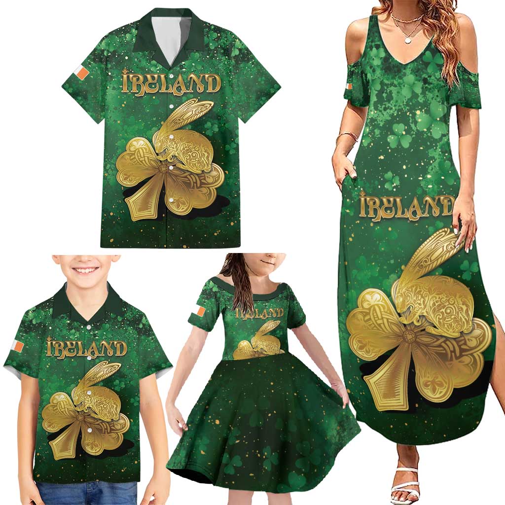 Personalized Ireland Family Matching Summer Maxi Dress and Hawaiian Shirt The Shamrock With The Irish Hare Patterns - Wonder Print Shop