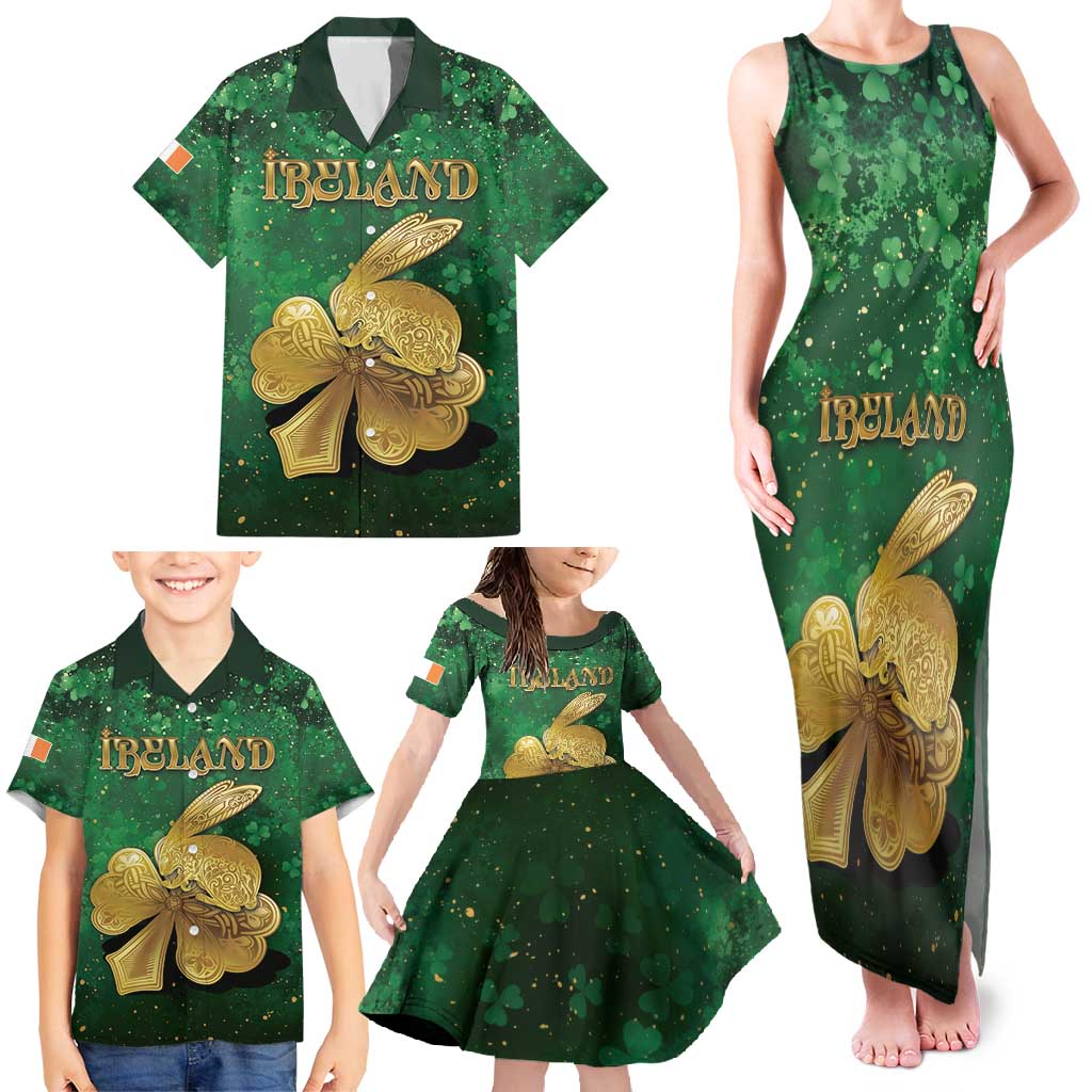 Personalized Ireland Family Matching Tank Maxi Dress and Hawaiian Shirt The Shamrock With The Irish Hare Patterns - Wonder Print Shop
