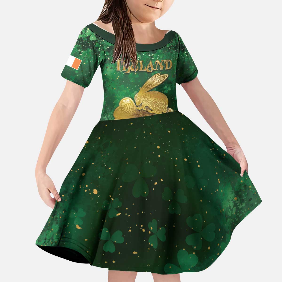 Personalized Ireland Kid Short Sleeve Dress The Shamrock With The Irish Hare Patterns - Wonder Print Shop