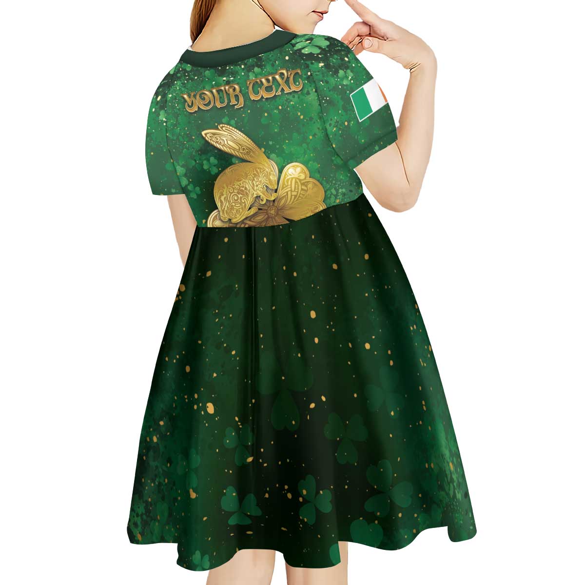 Personalized Ireland Kid Short Sleeve Dress The Shamrock With The Irish Hare Patterns - Wonder Print Shop
