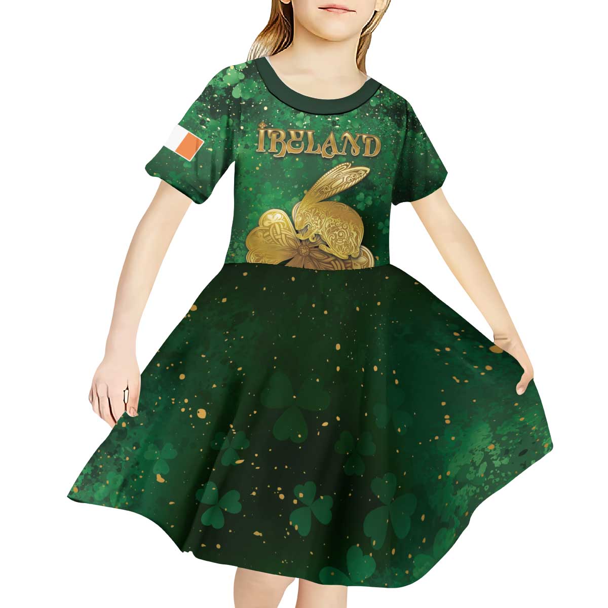 Personalized Ireland Kid Short Sleeve Dress The Shamrock With The Irish Hare Patterns - Wonder Print Shop