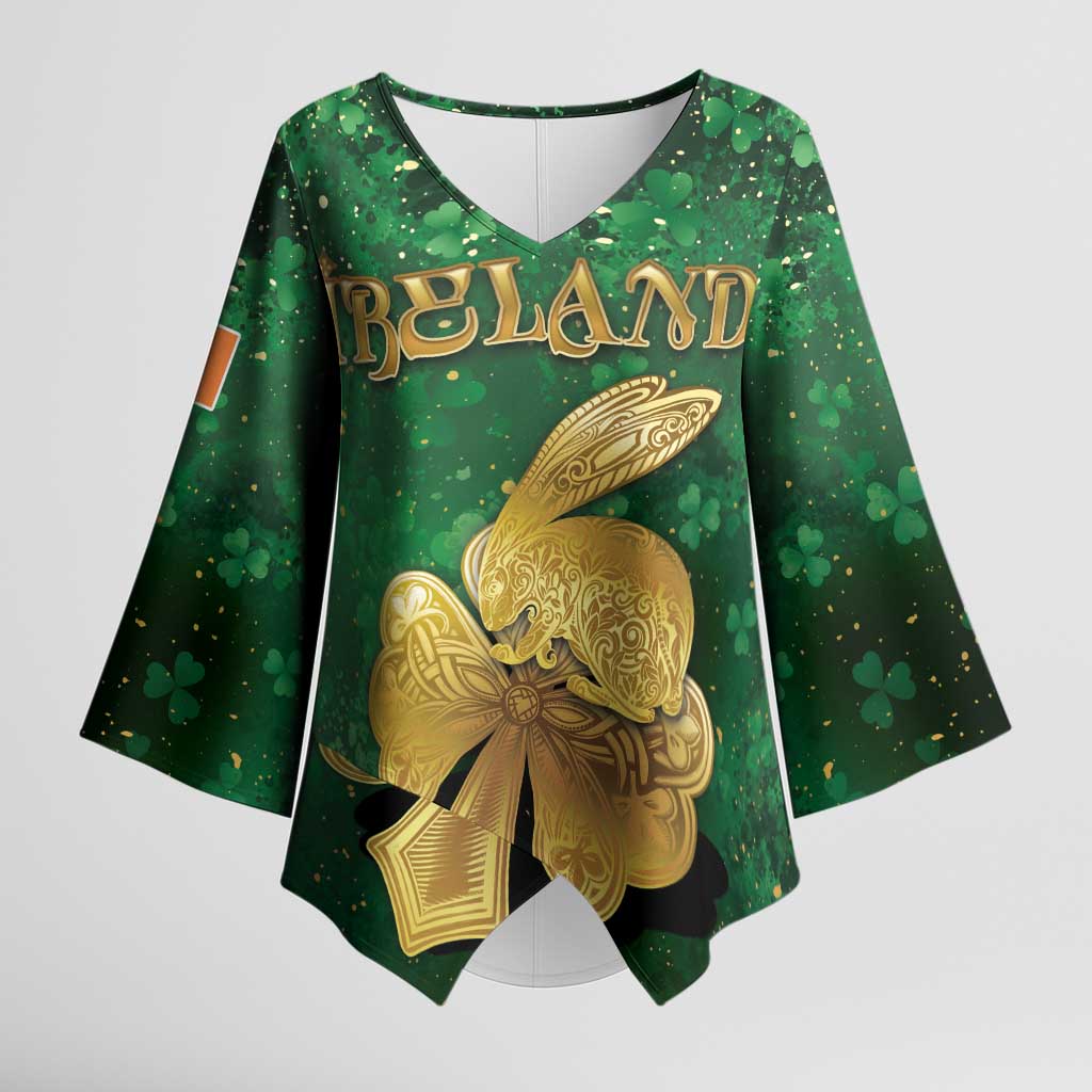 Personalized Ireland Kimono Sleeve Blouse The Shamrock With The Irish Hare Patterns - Wonder Print Shop