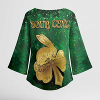 Personalized Ireland Kimono Sleeve Blouse The Shamrock With The Irish Hare Patterns - Wonder Print Shop