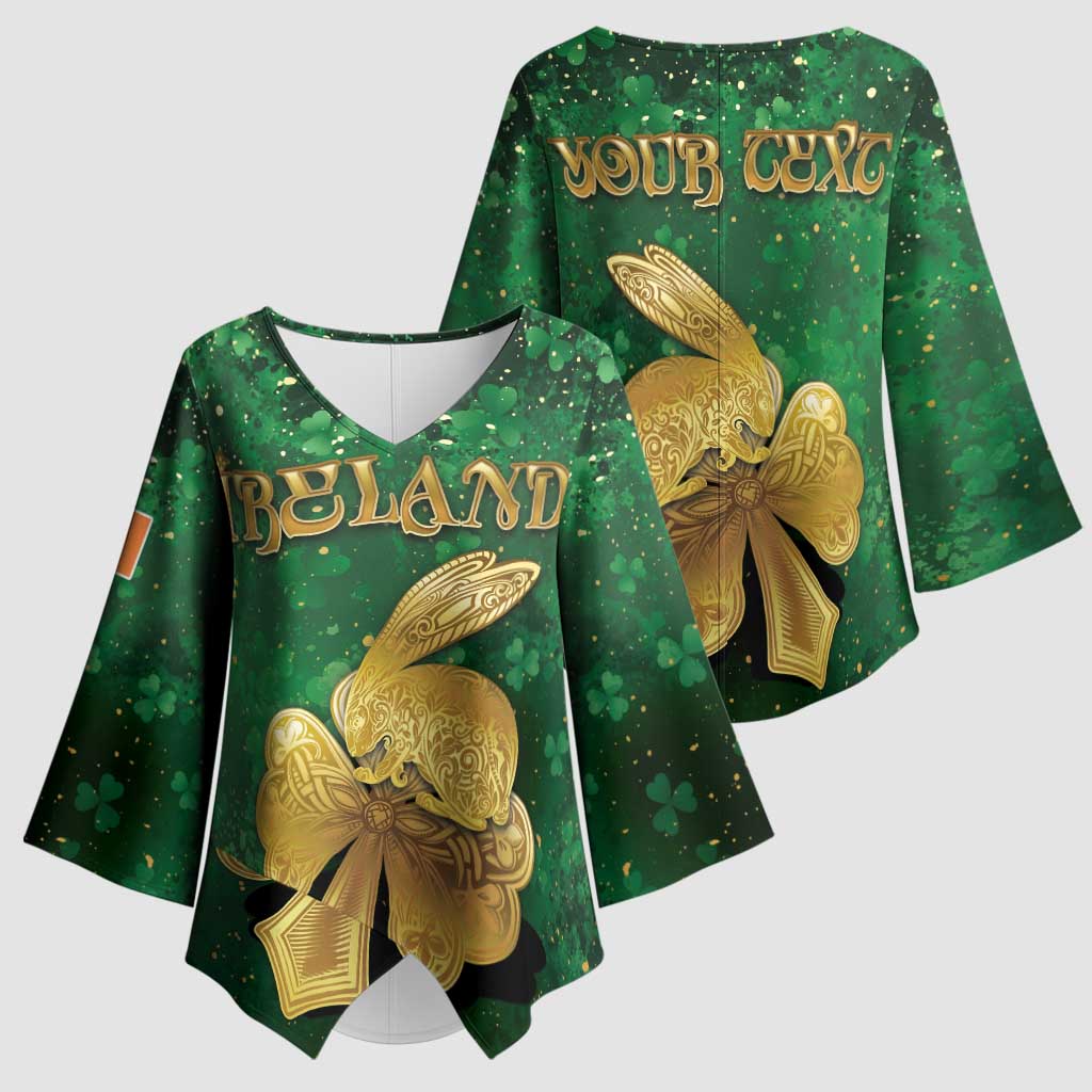 Personalized Ireland Kimono Sleeve Blouse The Shamrock With The Irish Hare Patterns - Wonder Print Shop
