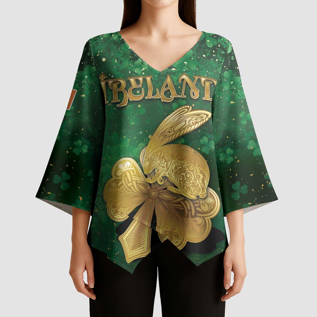 Personalized Ireland Kimono Sleeve Blouse The Shamrock With The Irish Hare Patterns - Wonder Print Shop