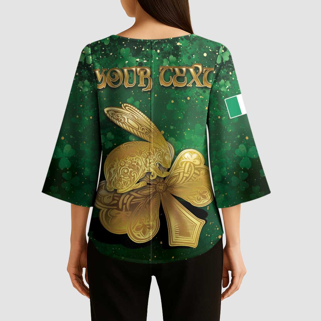 Personalized Ireland Kimono Sleeve Blouse The Shamrock With The Irish Hare Patterns - Wonder Print Shop