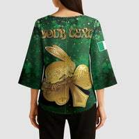 Personalized Ireland Kimono Sleeve Blouse The Shamrock With The Irish Hare Patterns - Wonder Print Shop