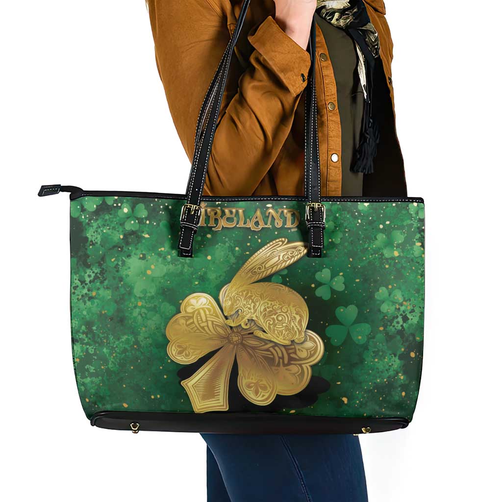 Ireland Leather Tote Bag The Shamrock With The Irish Hare Patterns - Wonder Print Shop