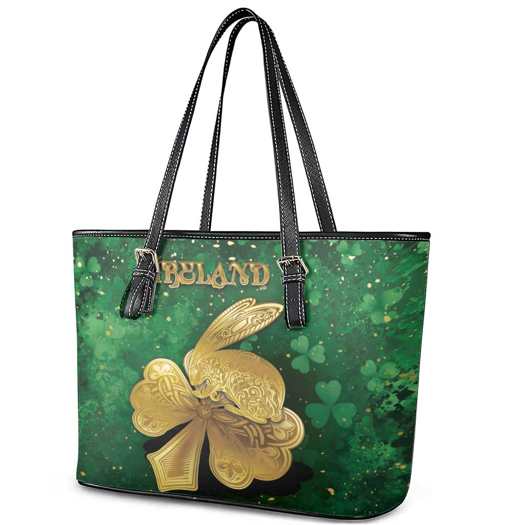 Ireland Leather Tote Bag The Shamrock With The Irish Hare Patterns - Wonder Print Shop