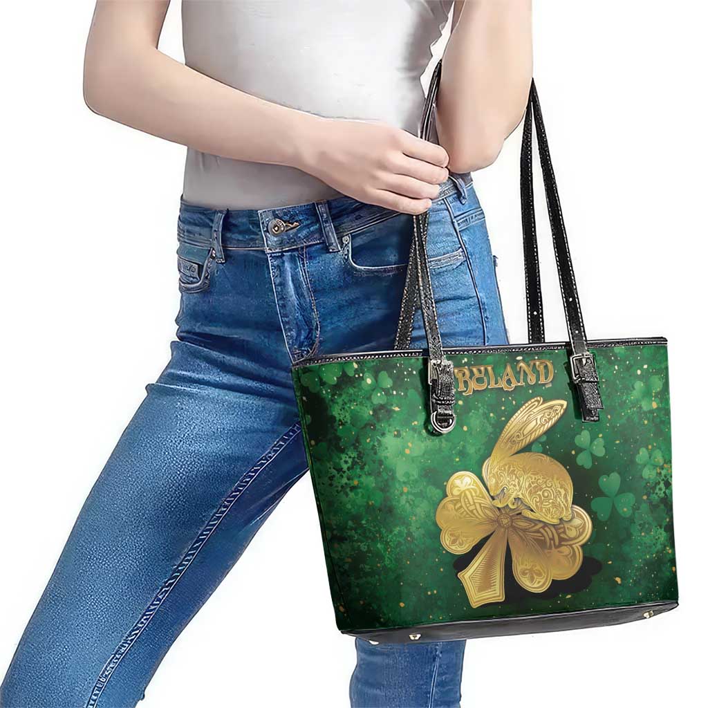 Ireland Leather Tote Bag The Shamrock With The Irish Hare Patterns - Wonder Print Shop