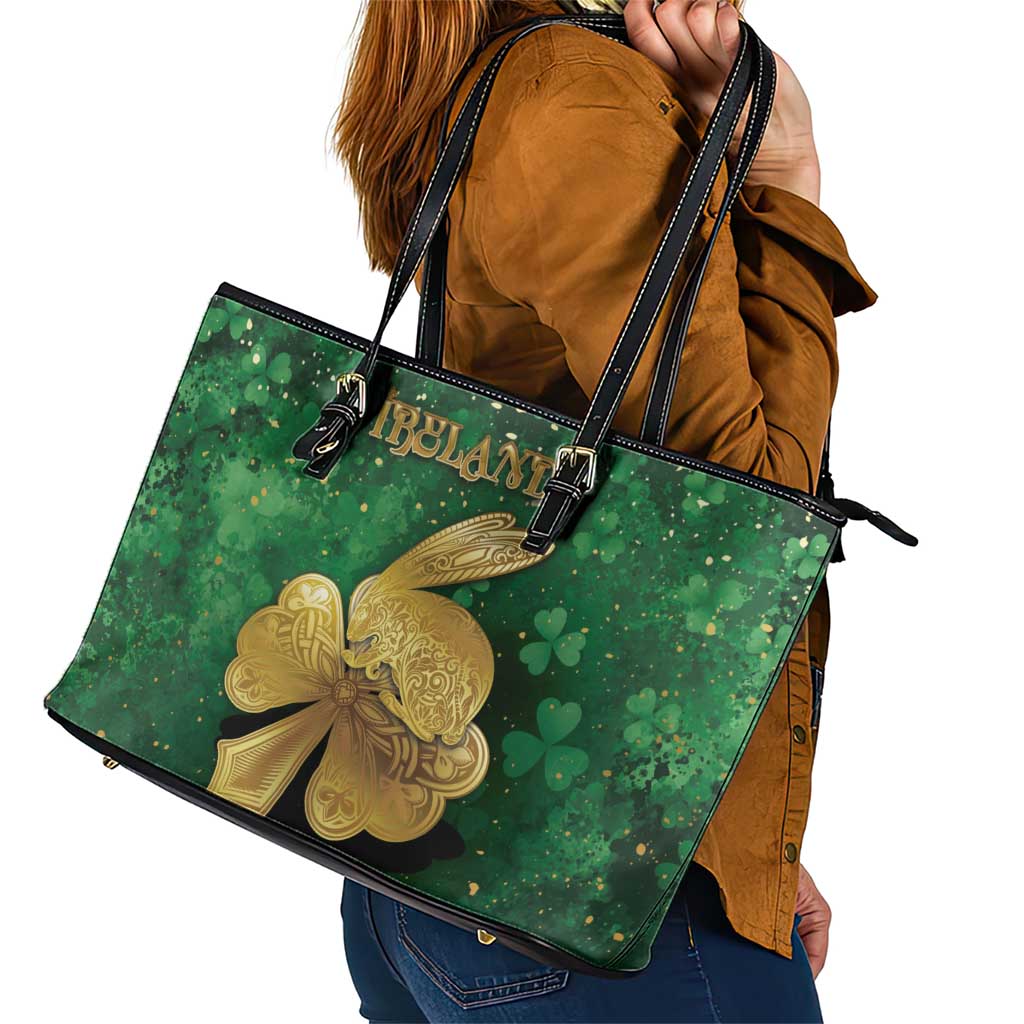 Ireland Leather Tote Bag The Shamrock With The Irish Hare Patterns - Wonder Print Shop