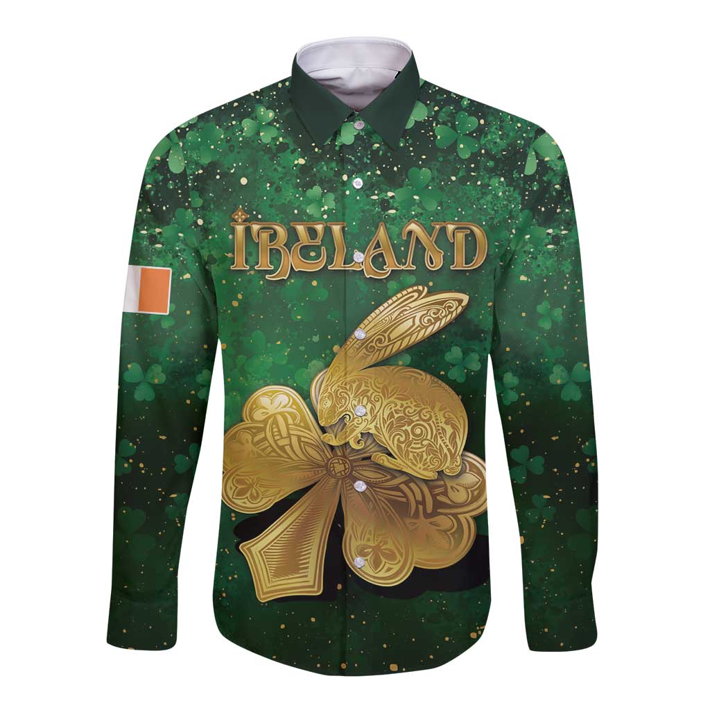 Personalized Ireland Long Sleeve Button Shirt The Shamrock With The Irish Hare Patterns - Wonder Print Shop