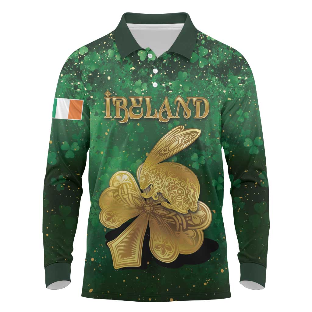 Personalized Ireland Long Sleeve Polo Shirt The Shamrock With The Irish Hare Patterns - Wonder Print Shop