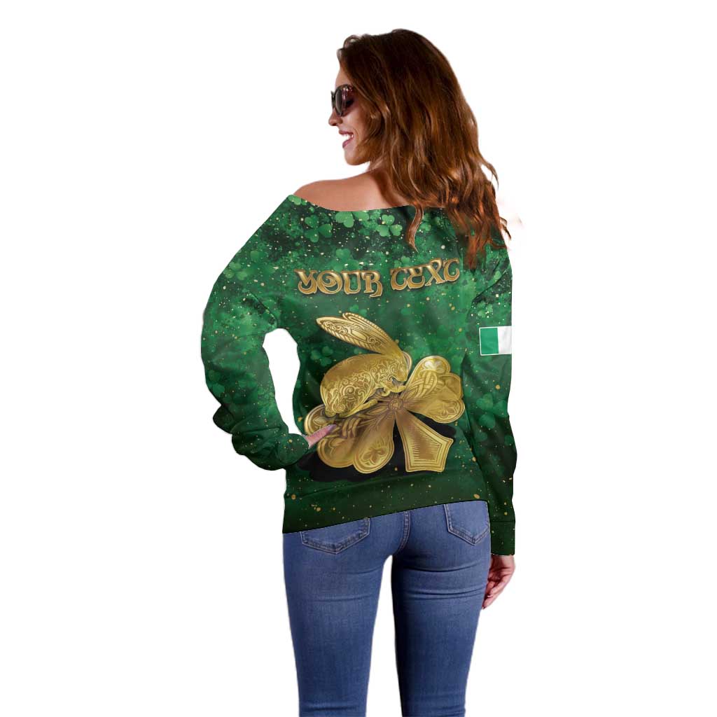 Personalized Ireland Off Shoulder Sweater The Shamrock With The Irish Hare Patterns - Wonder Print Shop
