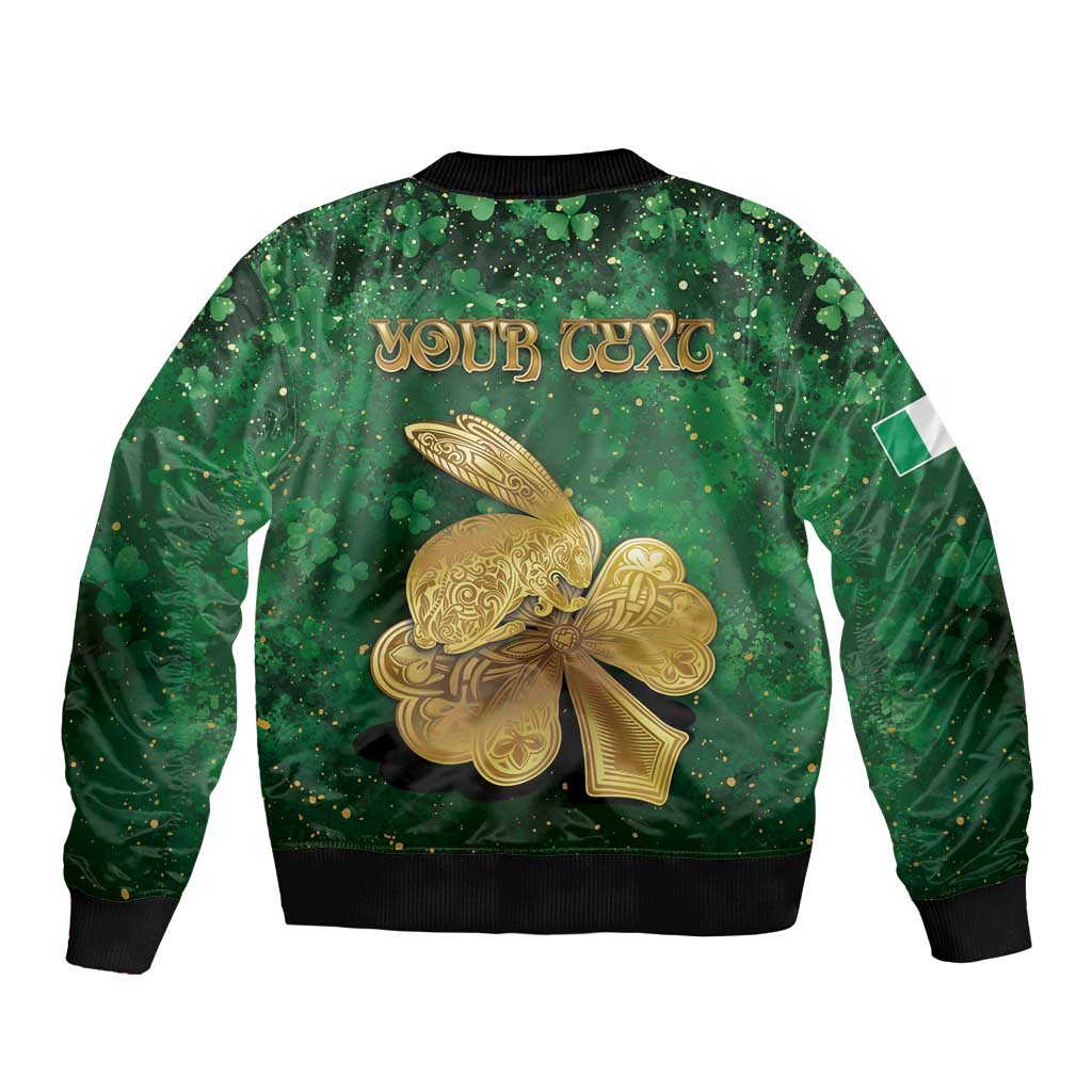 Personalized Ireland Sleeve Zip Bomber Jacket The Shamrock With The Irish Hare Patterns - Wonder Print Shop