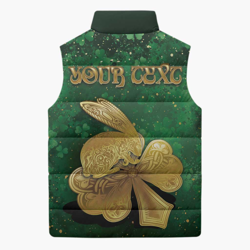 Personalized Ireland Sleeveless Puffer Jacket The Shamrock With The Irish Hare Patterns - Wonder Print Shop