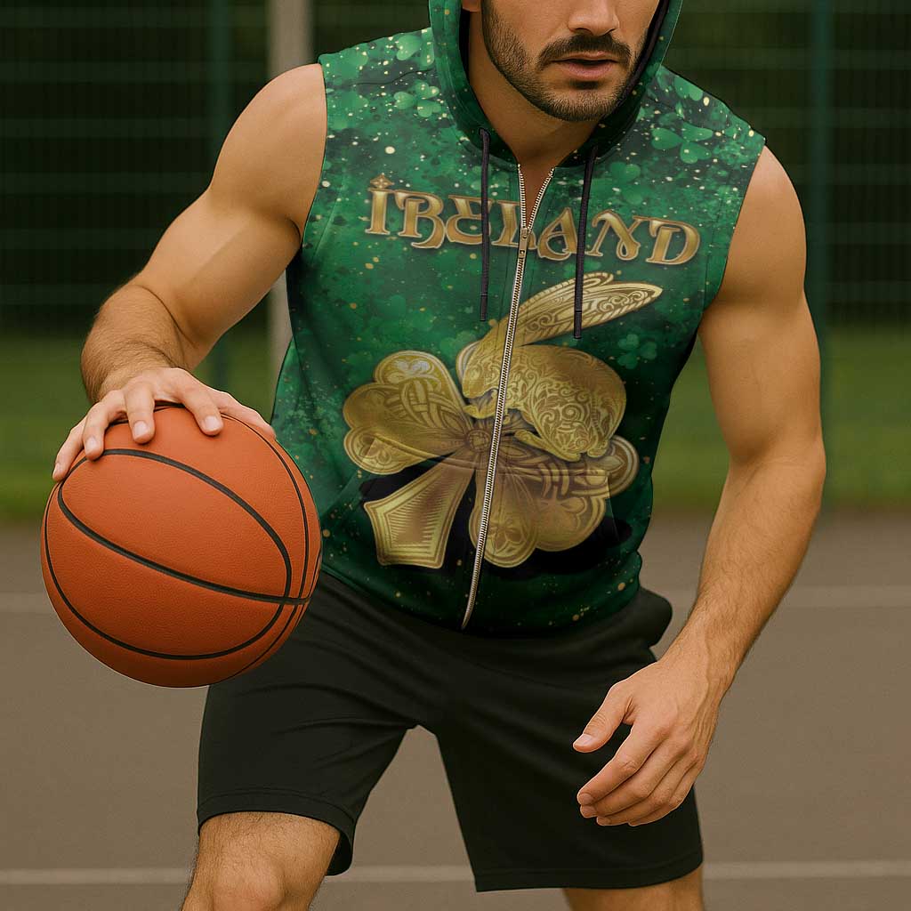 Personalized Ireland Sleeveless Zip Hoodie The Shamrock With The Irish Hare Patterns - Wonder Print Shop