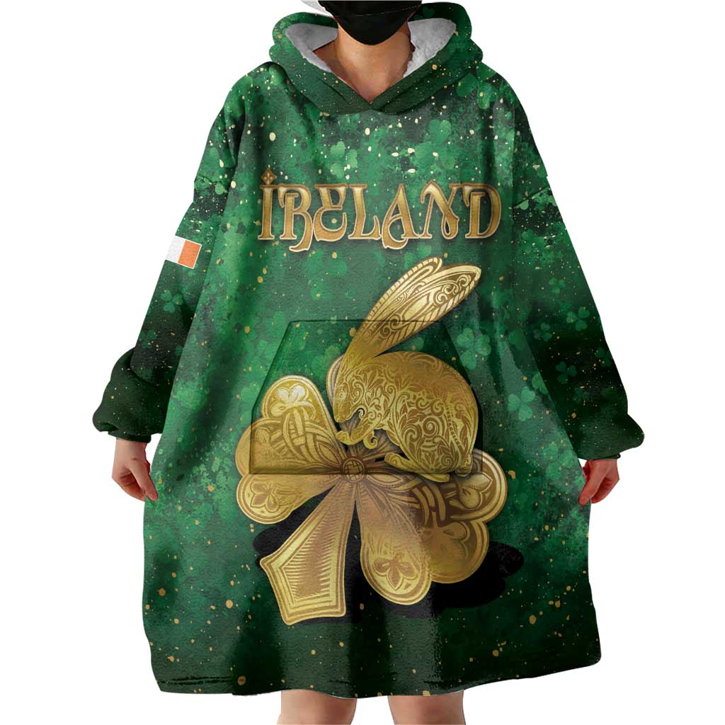 Personalized Ireland Wearable Blanket Hoodie The Shamrock With The Irish Hare Patterns - Wonder Print Shop