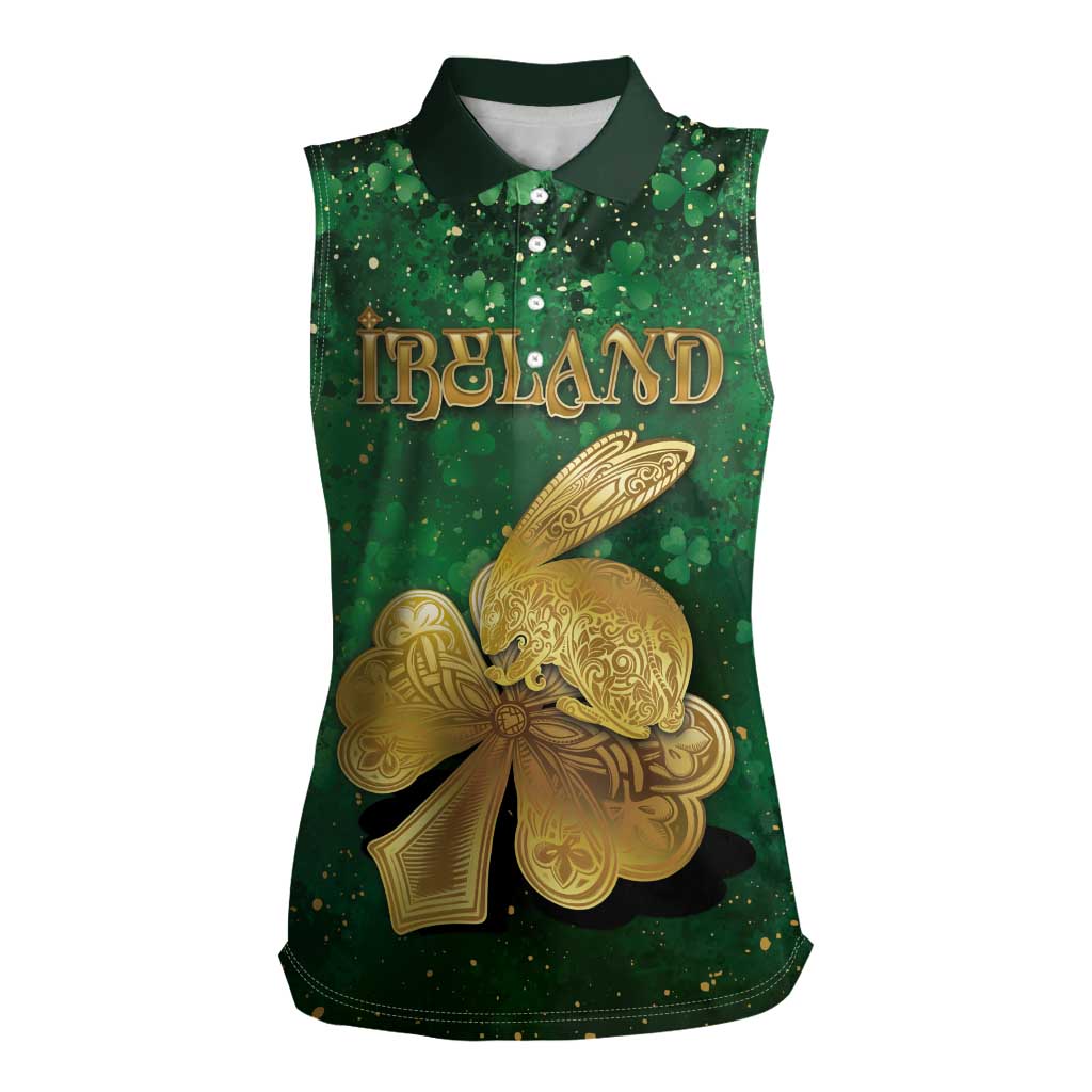 Personalized Ireland Women Sleeveless Polo Shirt The Shamrock With The Irish Hare Patterns - Wonder Print Shop