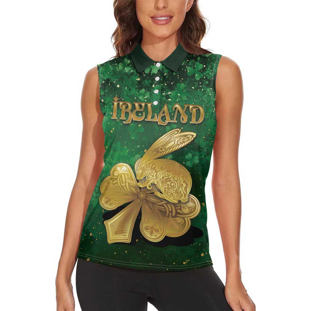 Personalized Ireland Women Sleeveless Polo Shirt The Shamrock With The Irish Hare Patterns - Wonder Print Shop