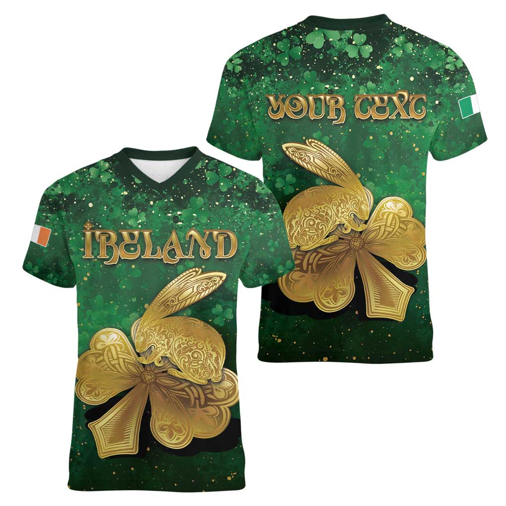 Personalized Ireland Women V-Neck T-Shirt The Shamrock With The Irish Hare Patterns - Wonder Print Shop