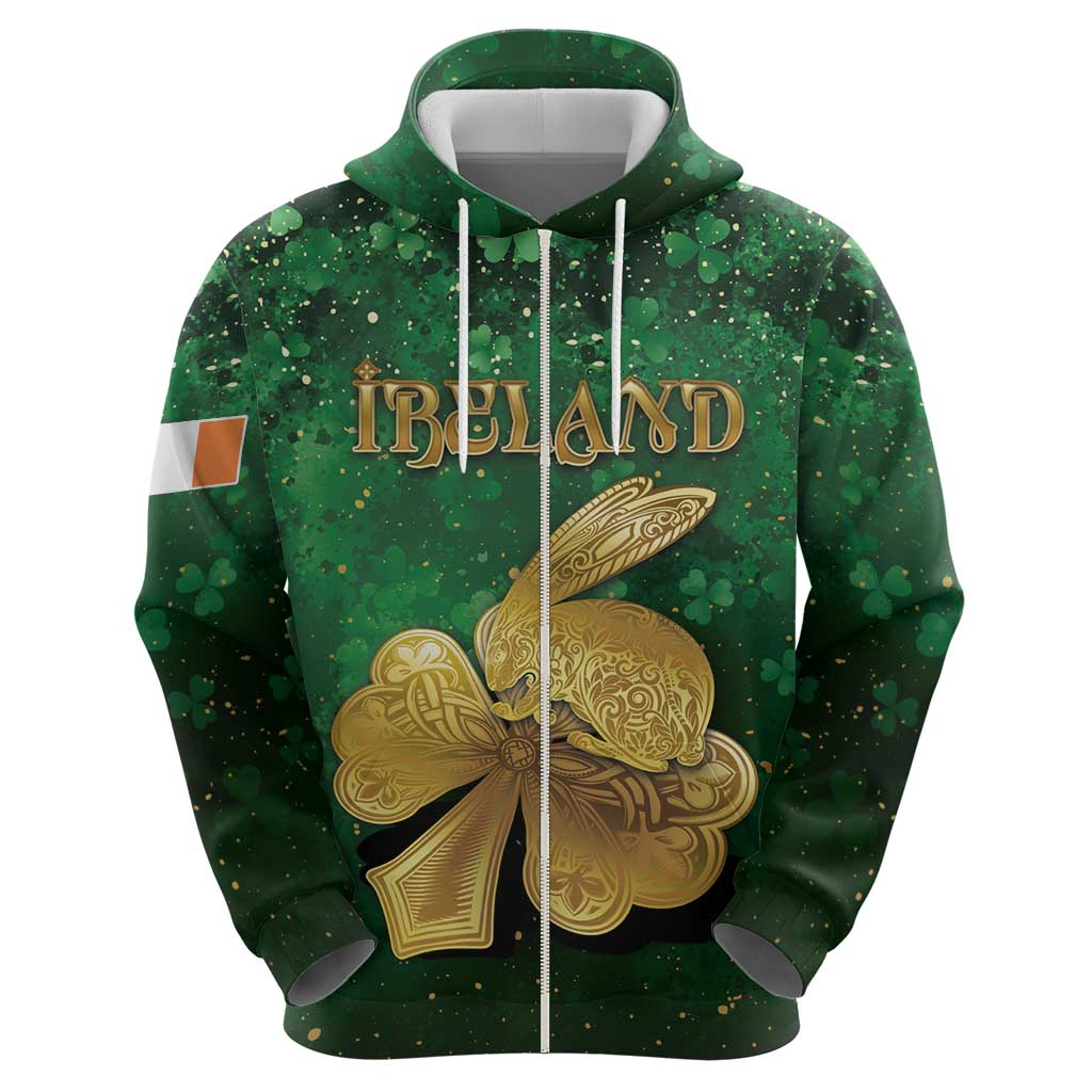 Personalized Ireland Zip Hoodie The Shamrock With The Irish Hare Patterns - Wonder Print Shop