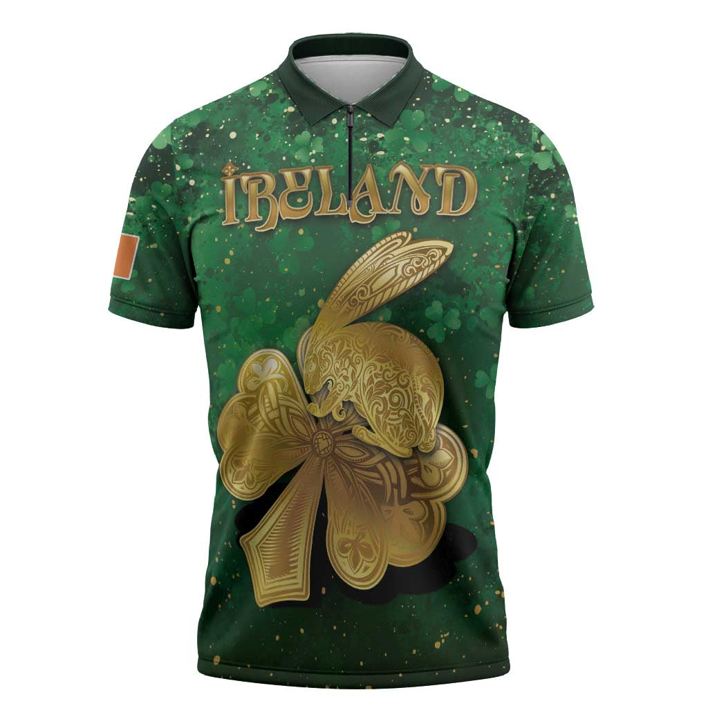 Personalized Ireland Zipper Polo Shirt The Shamrock With The Irish Hare Patterns - Wonder Print Shop