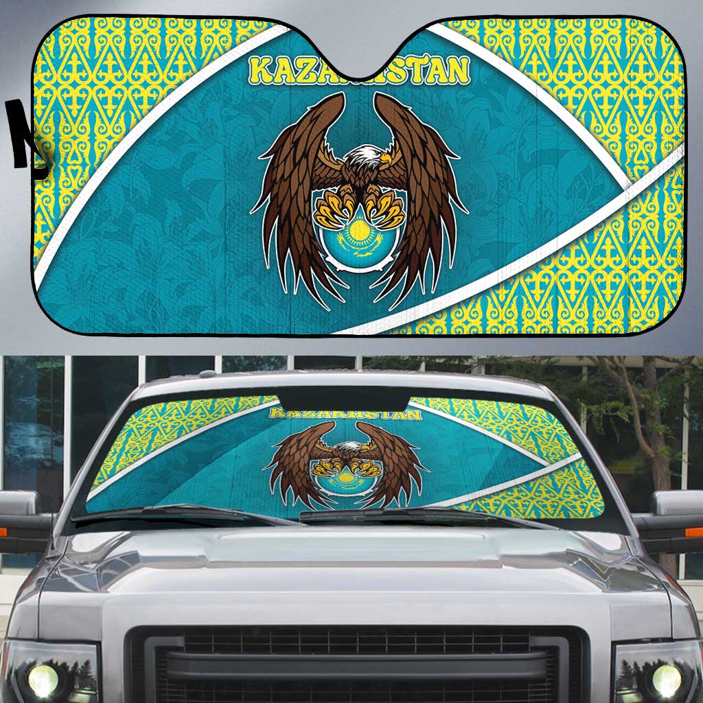 Kazakhstan Auto Sun Shade The Eagle With Kazakh Patterns - Wonder Print Shop