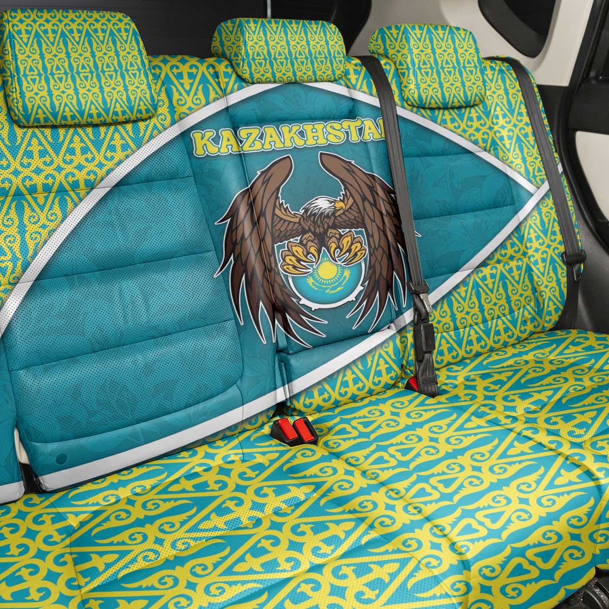 Kazakhstan Back Car Seat Cover The Eagle With Kazakh Patterns - Wonder Print Shop