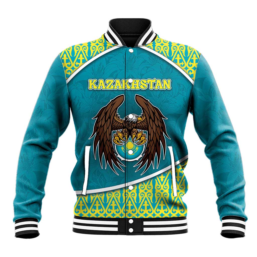 Personalized Kazakhstan Baseball Jacket The Eagle With Kazakh Patterns - Wonder Print Shop
