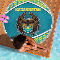 Kazakhstan Beach Blanket The Eagle With Kazakh Patterns - Wonder Print Shop