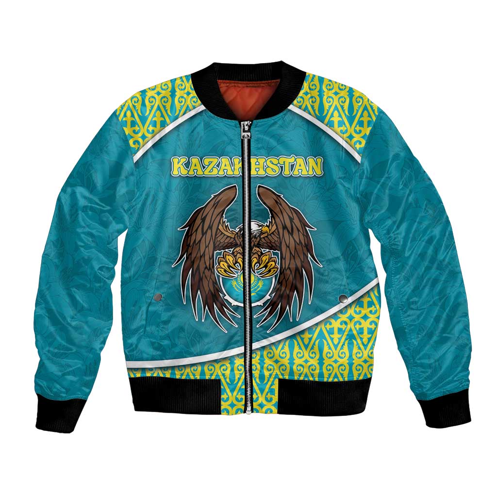 Personalized Kazakhstan Bomber Jacket The Eagle With Kazakh Patterns - Wonder Print Shop