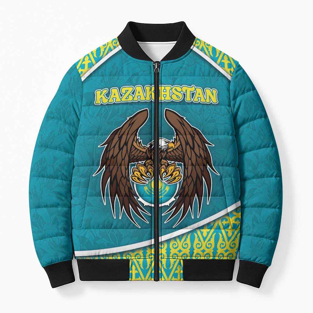 Personalized Kazakhstan Bomber Puffer Jacket The Eagle With Kazakh Patterns - Wonder Print Shop