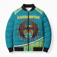 Personalized Kazakhstan Bomber Puffer Jacket The Eagle With Kazakh Patterns - Wonder Print Shop