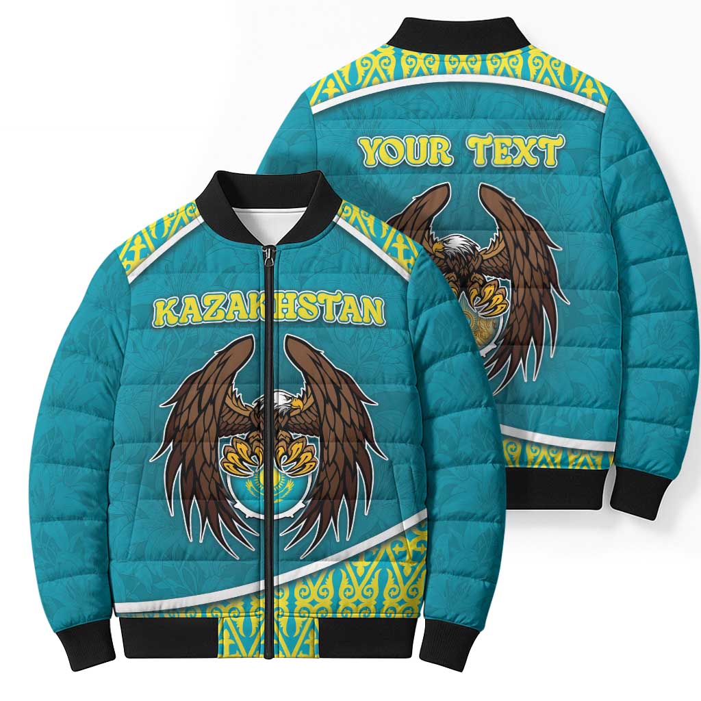 Personalized Kazakhstan Bomber Puffer Jacket The Eagle With Kazakh Patterns - Wonder Print Shop
