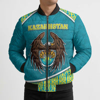 Personalized Kazakhstan Bomber Puffer Jacket The Eagle With Kazakh Patterns - Wonder Print Shop