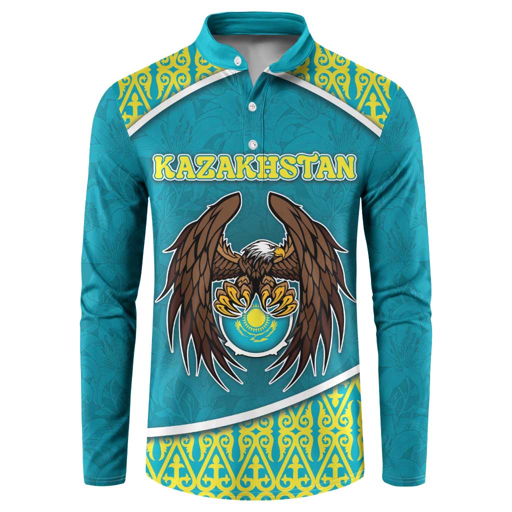 Personalized Kazakhstan Button Sweatshirt The Eagle With Kazakh Patterns - Wonder Print Shop