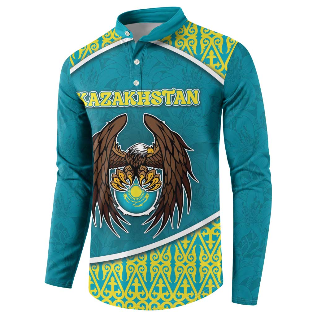 Personalized Kazakhstan Button Sweatshirt The Eagle With Kazakh Patterns - Wonder Print Shop