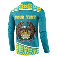 Personalized Kazakhstan Button Sweatshirt The Eagle With Kazakh Patterns - Wonder Print Shop