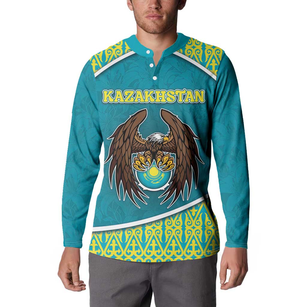 Personalized Kazakhstan Button Sweatshirt The Eagle With Kazakh Patterns - Wonder Print Shop