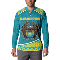 Personalized Kazakhstan Button Sweatshirt The Eagle With Kazakh Patterns - Wonder Print Shop