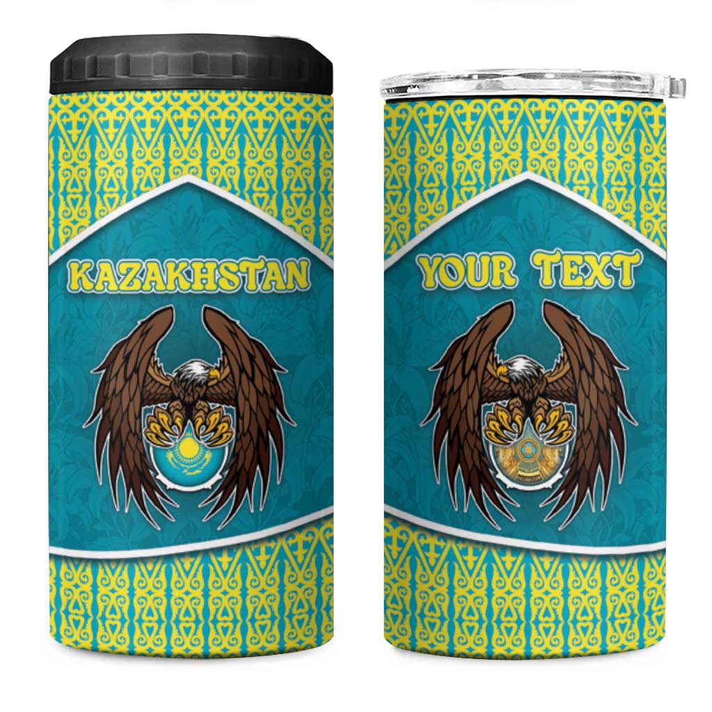 Personalized Kazakhstan 4 in 1 Can Cooler Tumbler The Eagle With Kazakh Patterns - Wonder Print Shop