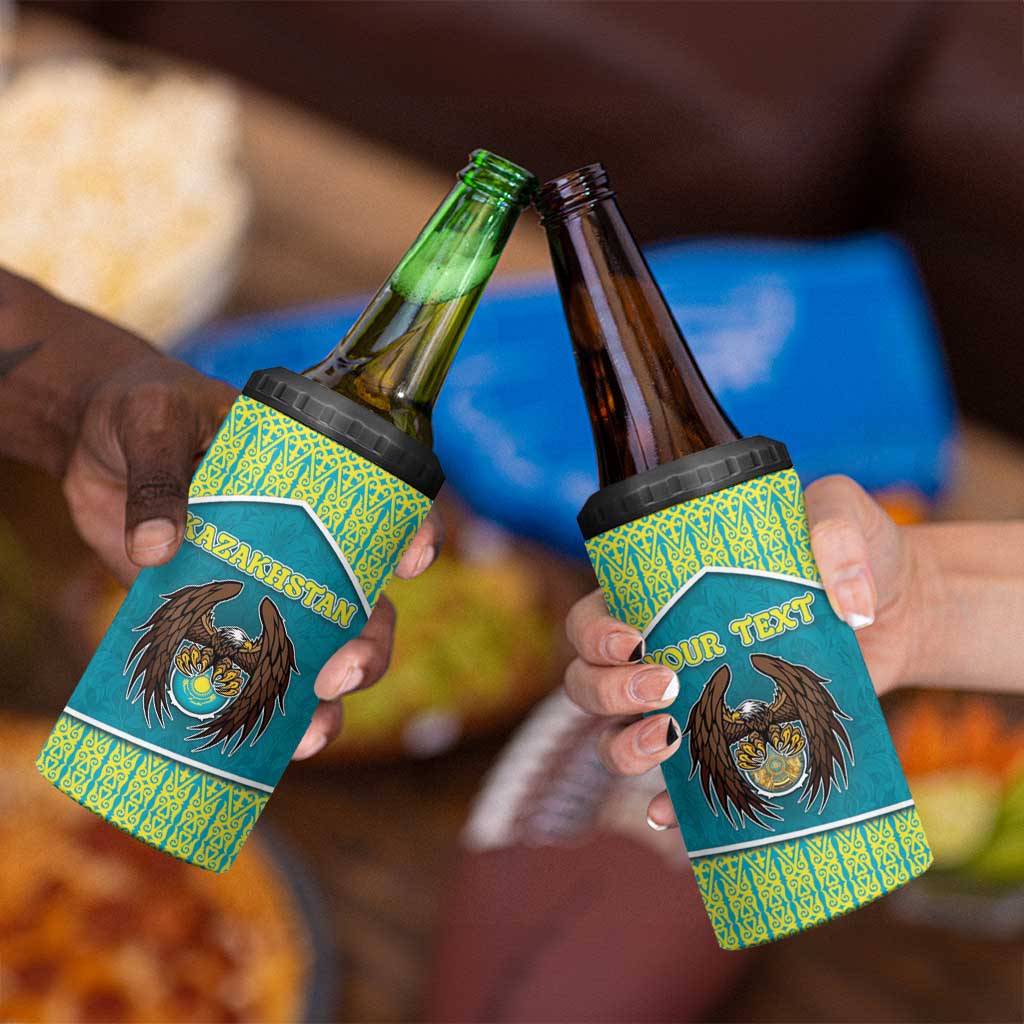 Personalized Kazakhstan 4 in 1 Can Cooler Tumbler The Eagle With Kazakh Patterns - Wonder Print Shop