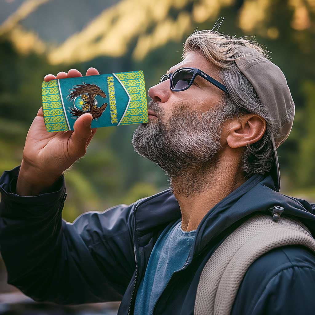 Personalized Kazakhstan 4 in 1 Can Cooler Tumbler The Eagle With Kazakh Patterns - Wonder Print Shop